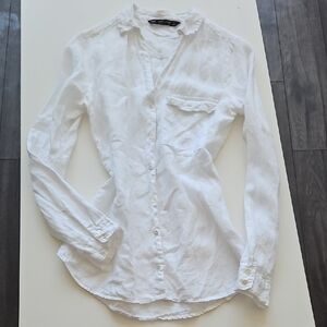 Zara Linen White Button-Up Shirt
